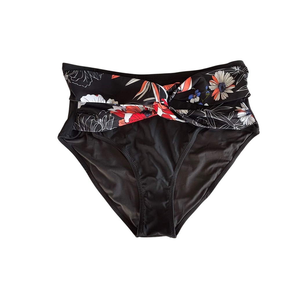 Cupshe Womens Black Floral Twist High Waisted Bikini Bottom Swimwear Size 0X NWT